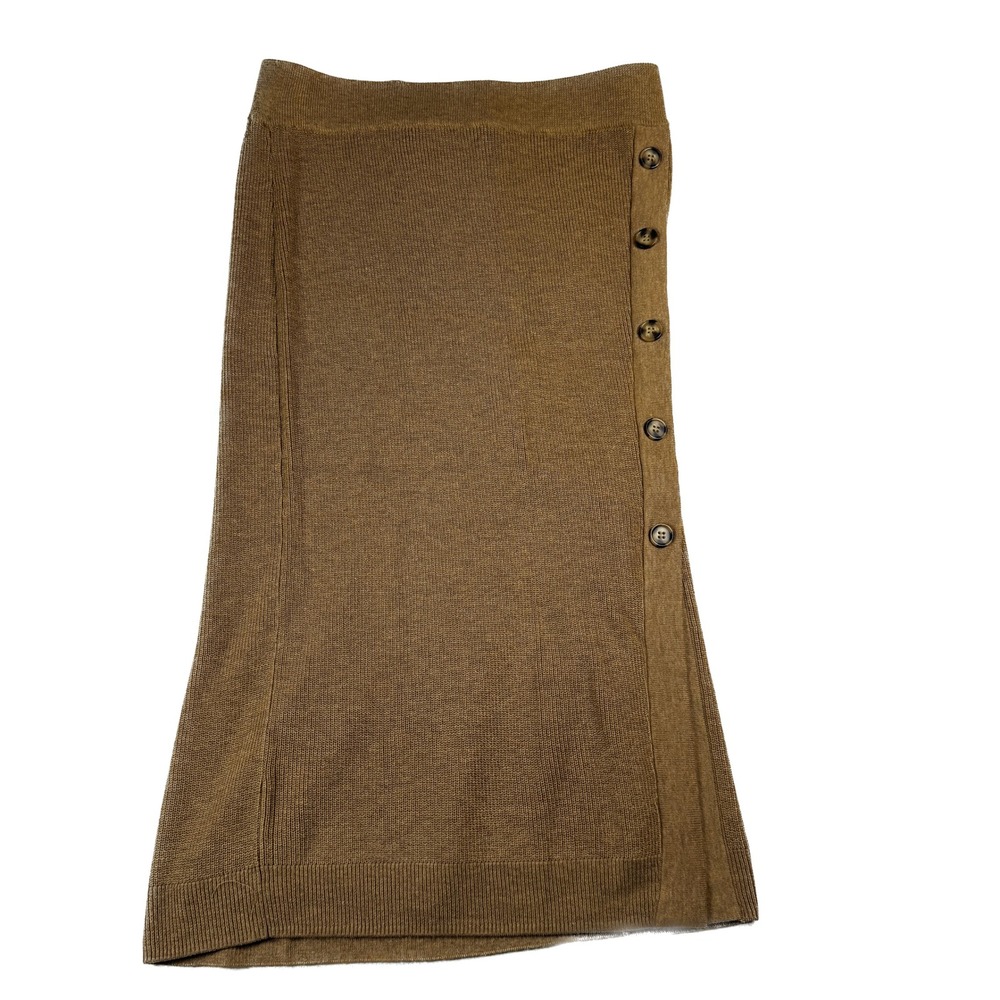 H&M Womens‎ Knit Midi Skirt Brown Side Button Detail Casual Career Medium